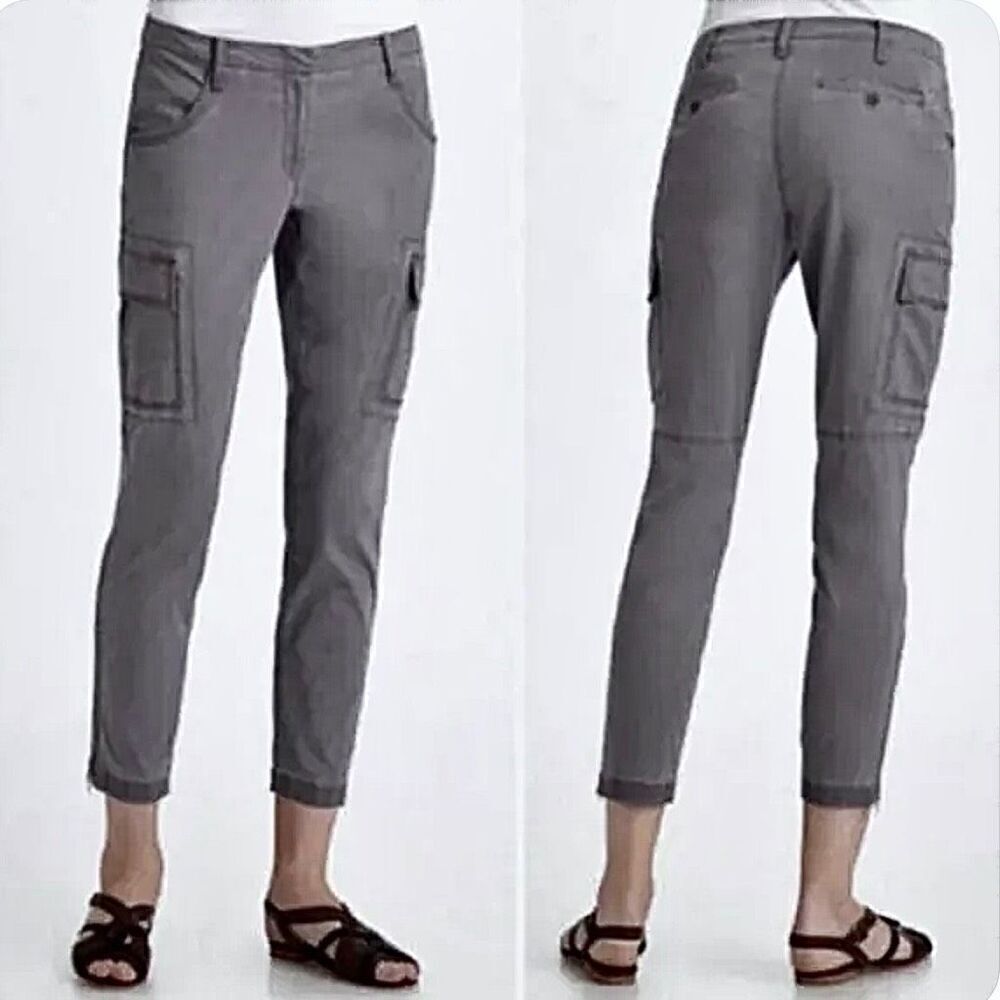 Eileen Fisher Grey Cargo Zipped Ankle Utility Style Cropped Ankle Pants Size 4